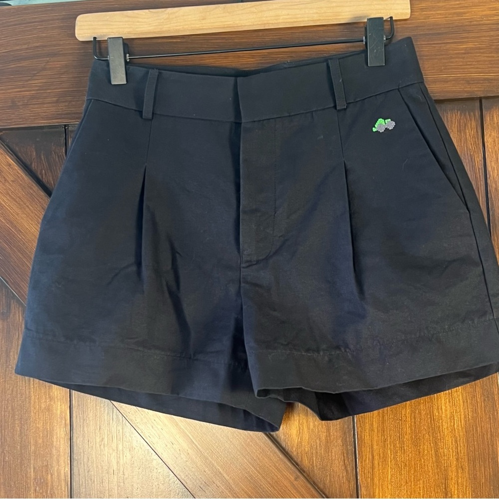 Ginkgo Khaki Women's XS‎ Black Shorts With Cross Stitch Cars Bus 100% Cotton